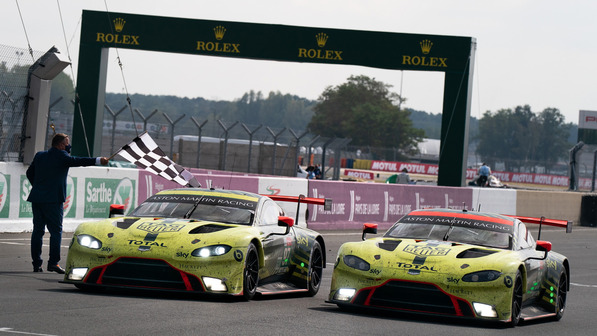 No. 97 and no. 95 Aston Martin Vantage GTE at the 2020 24 Hours of Le Mans