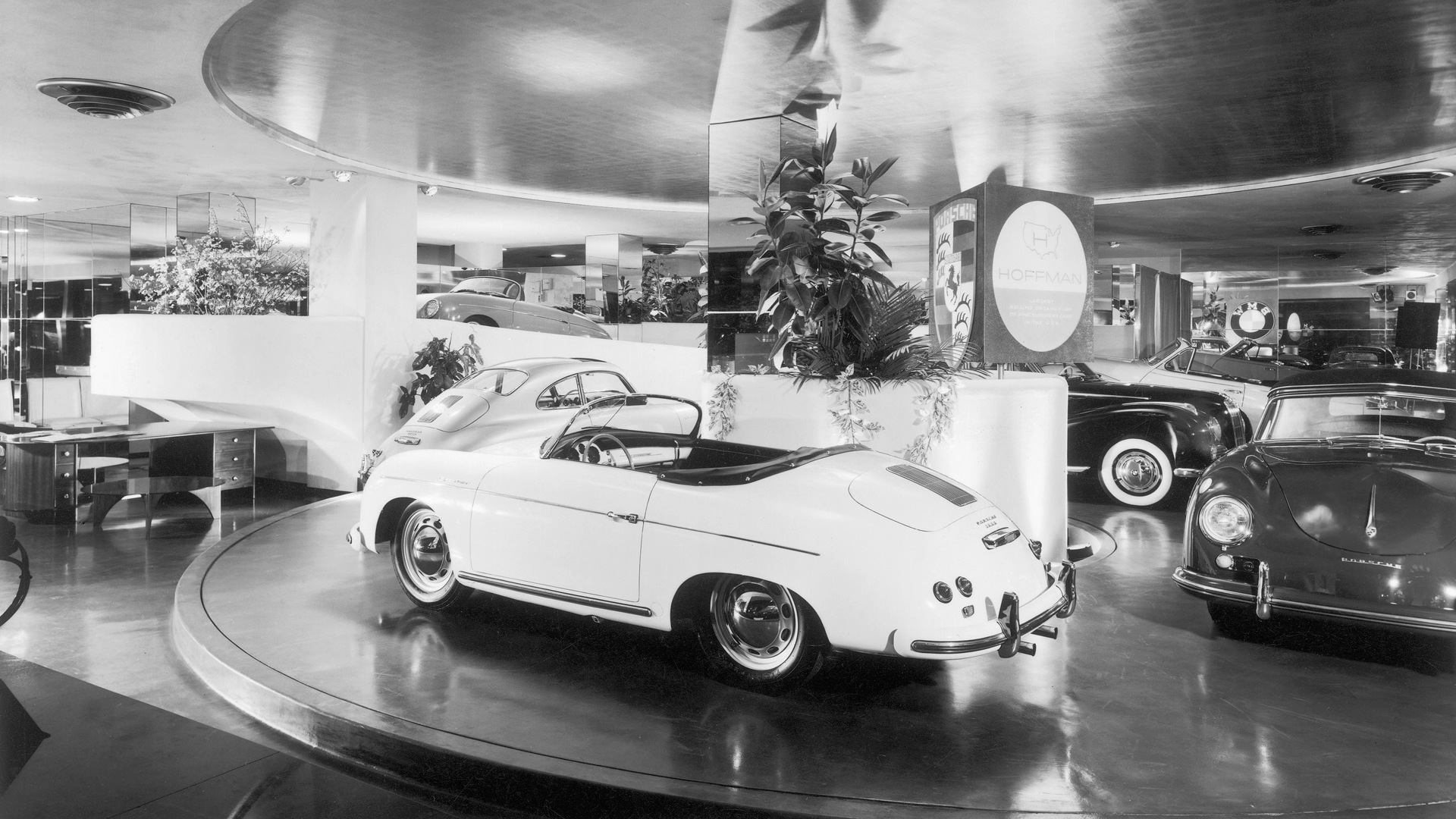 Porsches for sale at Hoffman Motor Car Company in New York City - circa 1954/1955