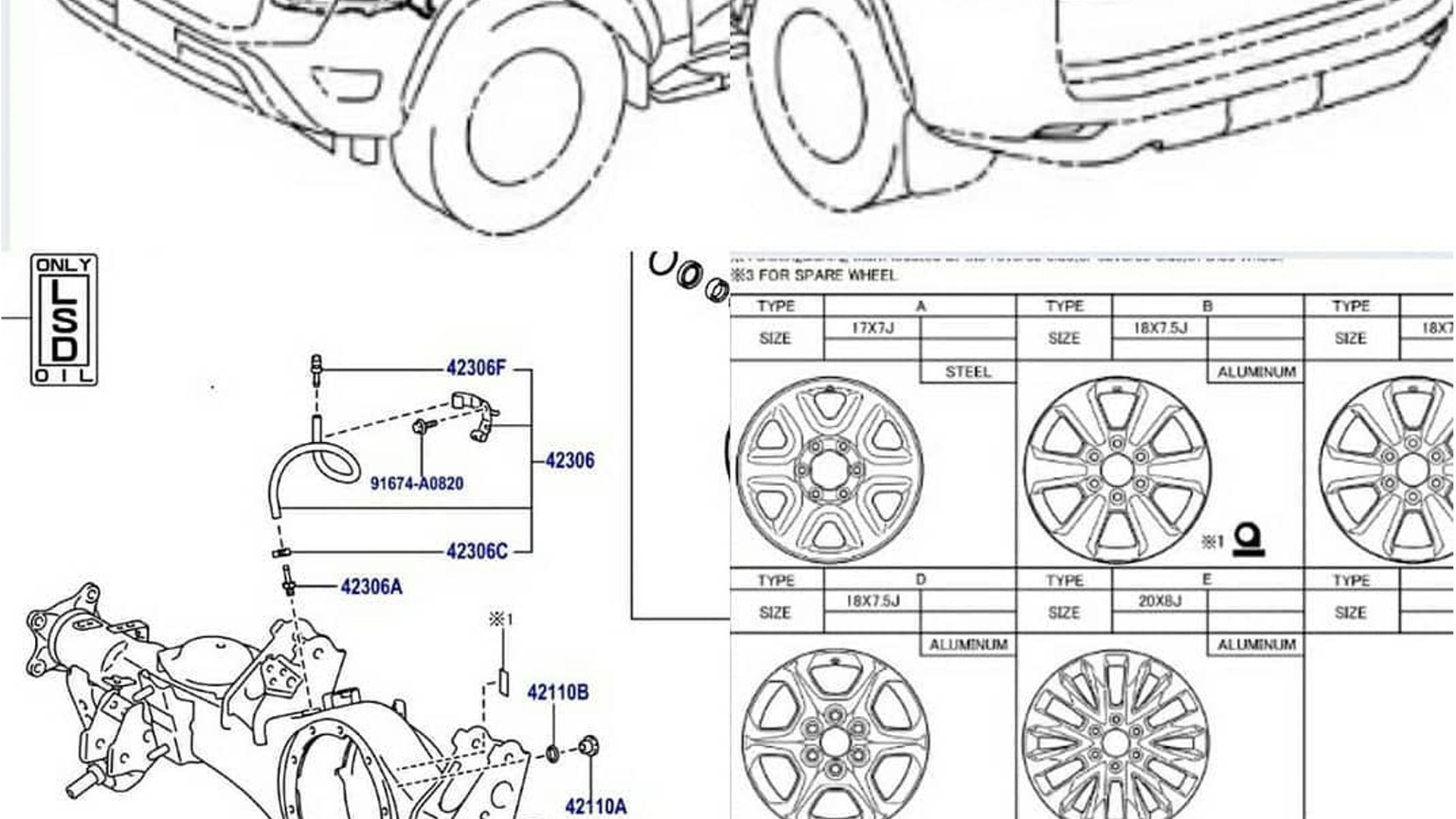 Alleged technical drawing for 2022 Toyota Land Cruiser (300 series) - Photo credit: Prado-Club