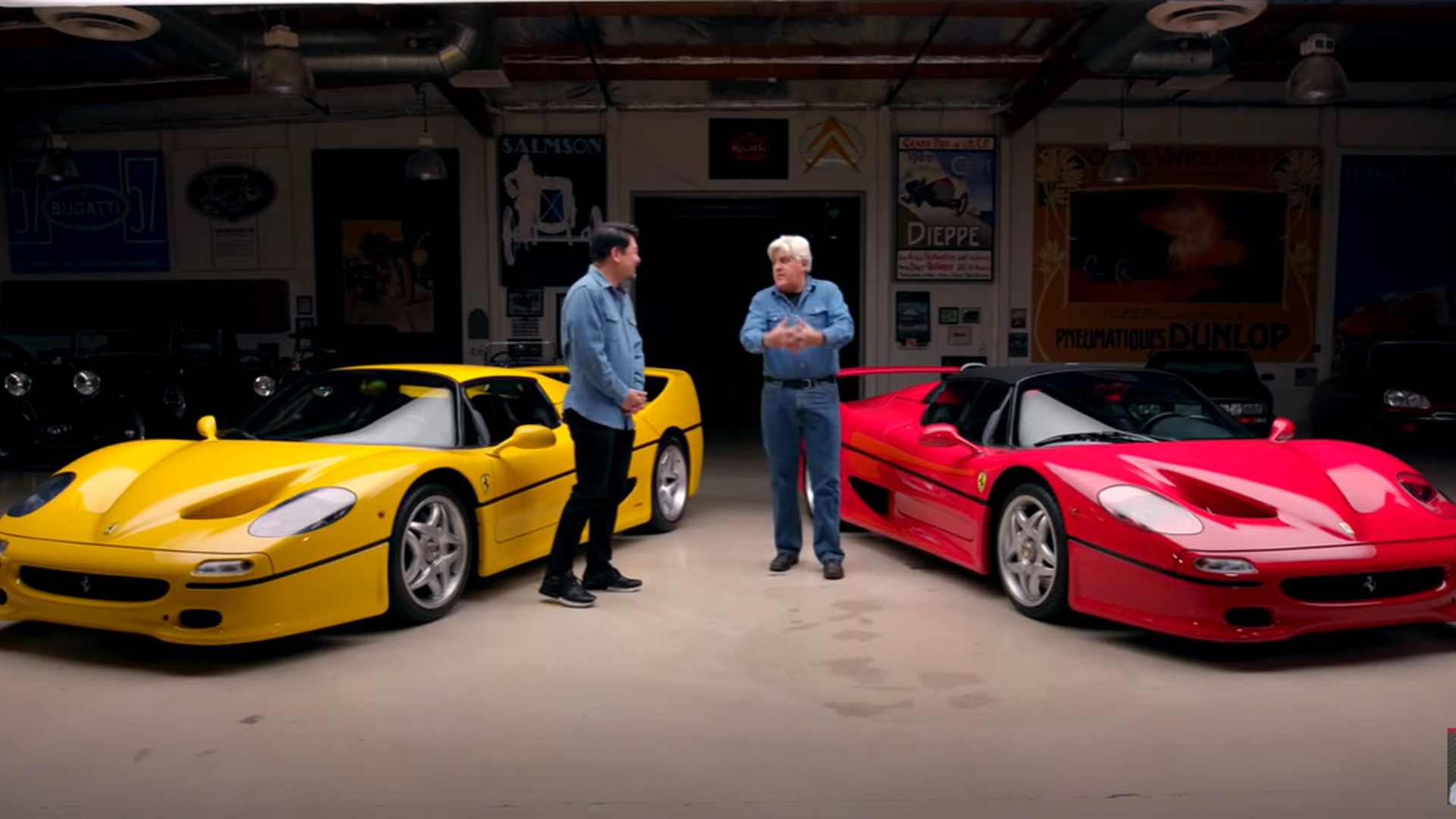 David Lee (left) and Jay Leno with a pair of Ferrari F50s