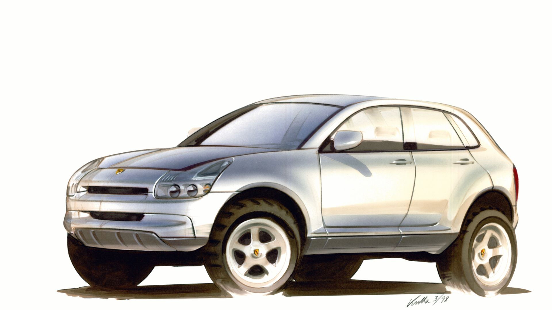 Early design sketch for the first-generation Porsche Cayenne