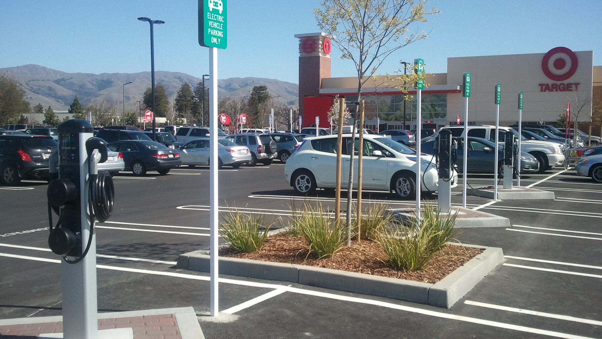 Electric-car charging stations at Target in Fremont, CA [photo by Wilson F. via ChargePoint Network]