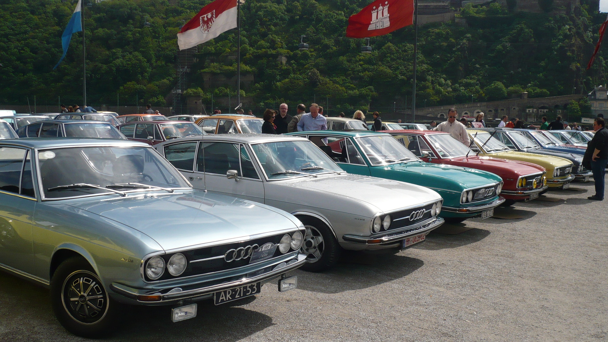Classic Audi 100 cars at meet in Koblenz, Germany, May 2013