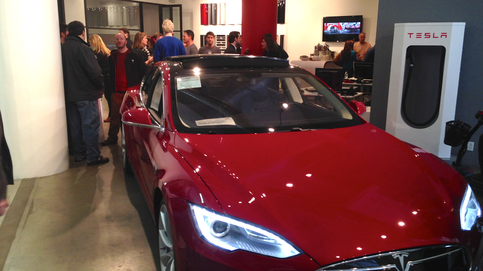 Reception at Tesla Store in New York Ciy following cross-country road trip in Model S electric cars