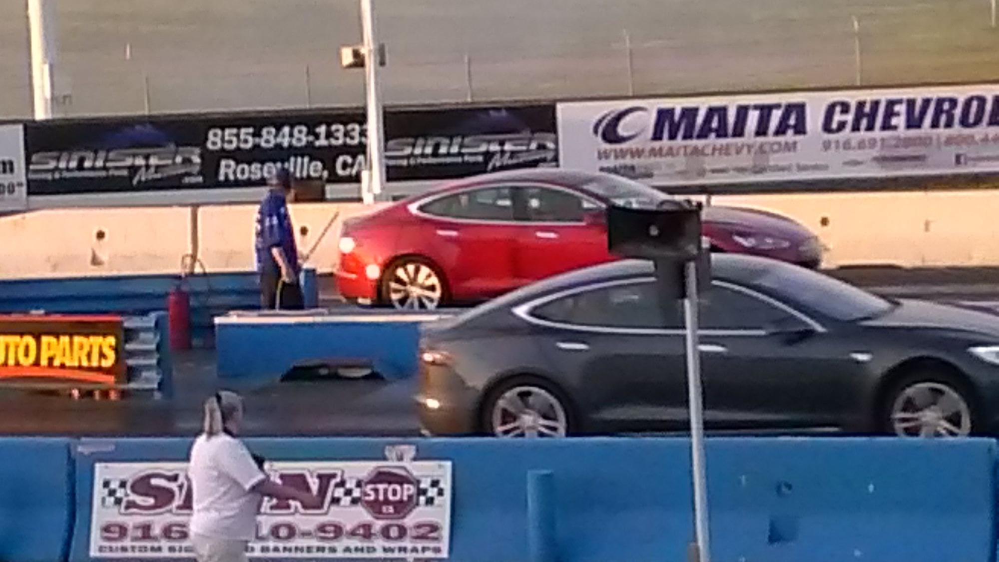 2015 Tesla Model S P85D in Ludicrous mode jumped at start of drag race  [photo: George Parrott]