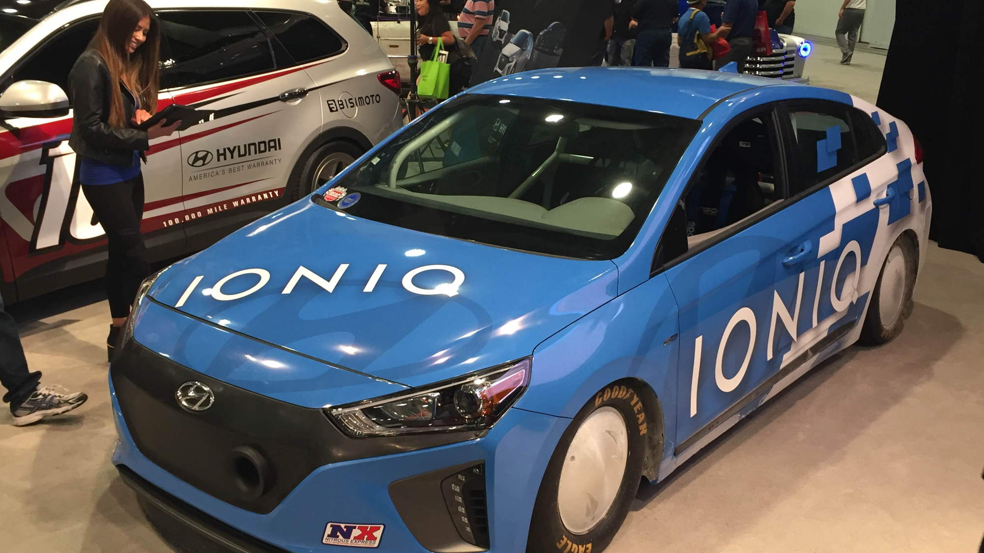 Hyundai Ioniq Hybrid Land Speed Record car, at SEMA 2016