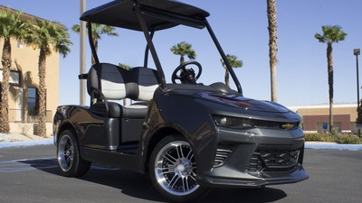 Cruise the course in an electric Camaro golf cart