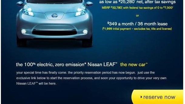 2011 Nissan Leaf ordering process