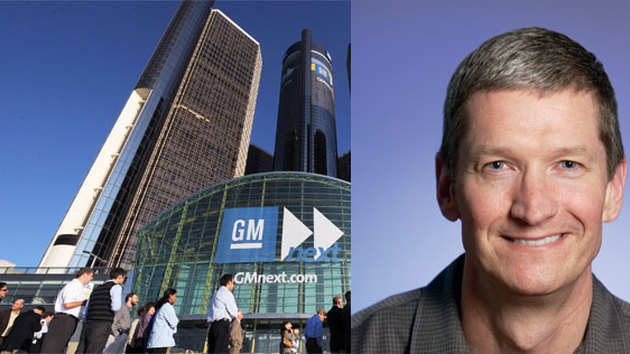 GM's Renaissance Center and Tim Cook, Apple COO