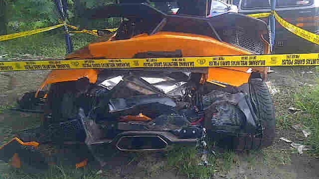 Wreckage of Lamborghini Murcielago LP 670-4 SV that crashed in Indonesia
