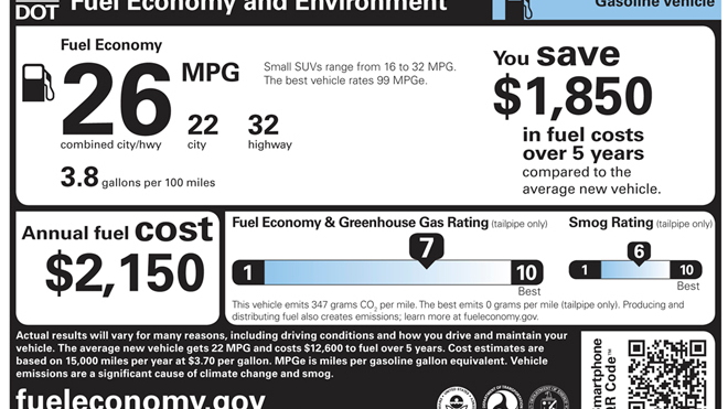EPA gas-mileage label (window sticker), design used starting in model year 2013