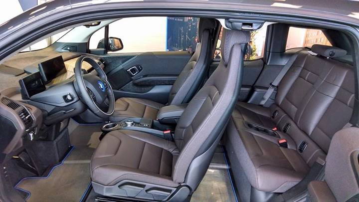2014 BMW i3 REx range-extended electric car owned by Tom Moloughney - interior with four doors open