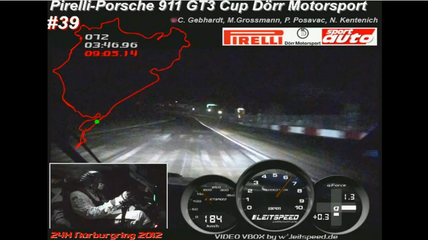 Niclas Kentenich drives the Dörr Motorsport Porsche 911 GT3 Cup around a dark Nürburgring 